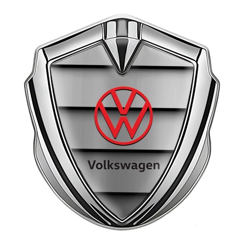 VW Emblem Badge Self Adhesive Silver Shutter Effect Red Logo Edition
