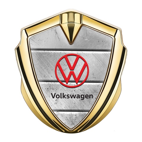 VW Emblem Fender Badge Gold Stone Surface Red Logo Edition