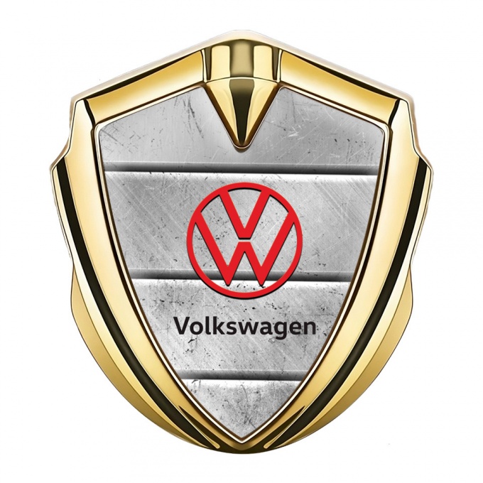 VW Emblem Fender Badge Gold Stone Surface Red Logo Edition