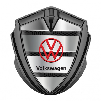 VW Metal Emblem Self Adhesive Graphite Honeycomb Base Red Logo