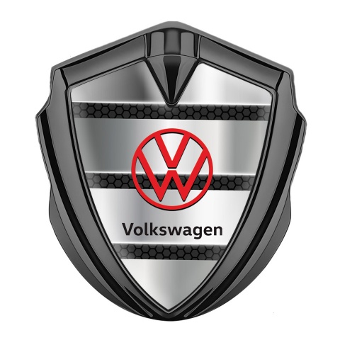 VW Metal Emblem Self Adhesive Graphite Honeycomb Base Red Logo