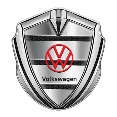 VW Metal Emblem Self Adhesive Silver Honeycomb Base Red Logo