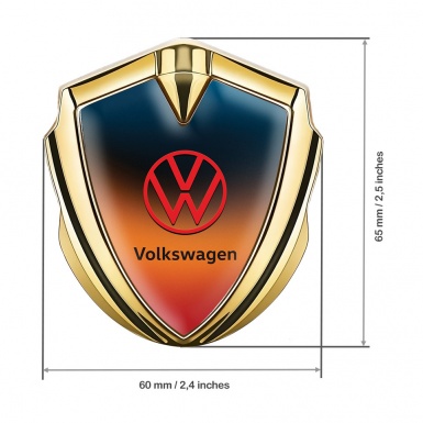 VW Fender Emblem Badge Gold Color Gradient Base Crimson Logo