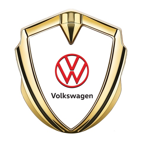 VW Emblem Trunk Badge Gold White Background Crimson Logo