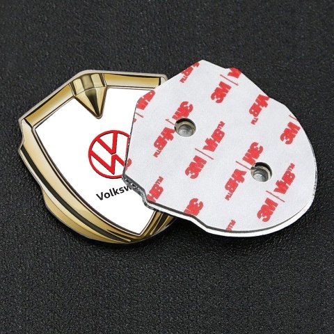 VW Emblem Trunk Badge Gold White Background Crimson Logo