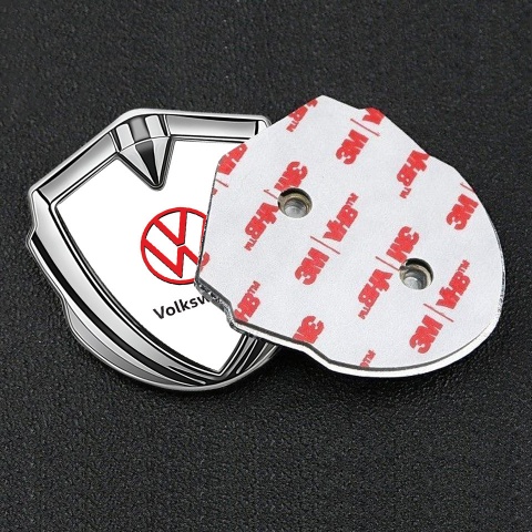 VW Emblem Trunk Badge Silver White Background Crimson Logo