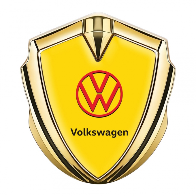 VW Emblem Self Adhesive Gold Yellow Background Crimson Design