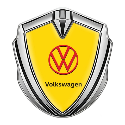 VW Emblem Self Adhesive Silver Yellow Background Crimson Design