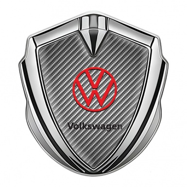 VW Metal Emblem Badge Silver Light Carbon Red Logo Concept