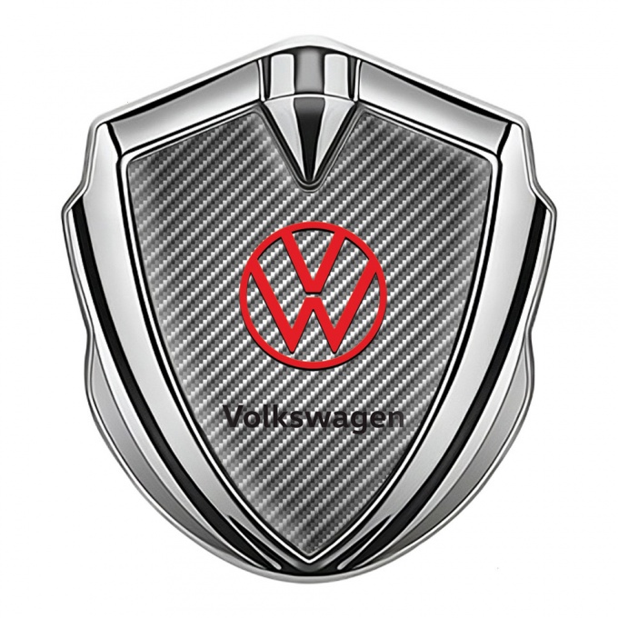 VW Metal Emblem Badge Silver Light Carbon Red Logo Concept