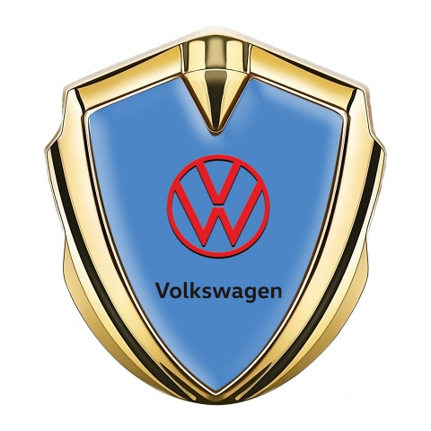 VW Domed Emblem Gold Glacial Blue Base Red Logo Design
