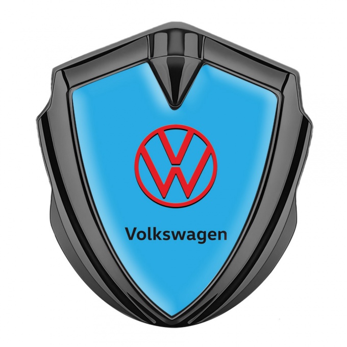 VW Emblem Car Badge Graphite Sky Blue Base Crimson Logo Design