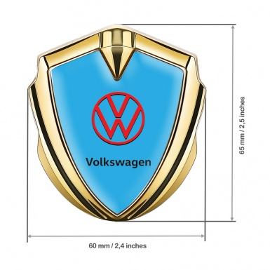VW Emblem Car Badge Gold Sky Blue Base Crimson Logo Design