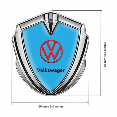 VW Emblem Car Badge Silver Sky Blue Base Crimson Logo Design