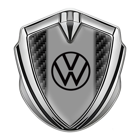 VW Metal Domed Emblem Silver Black Carbon Base Dark Logo Motif