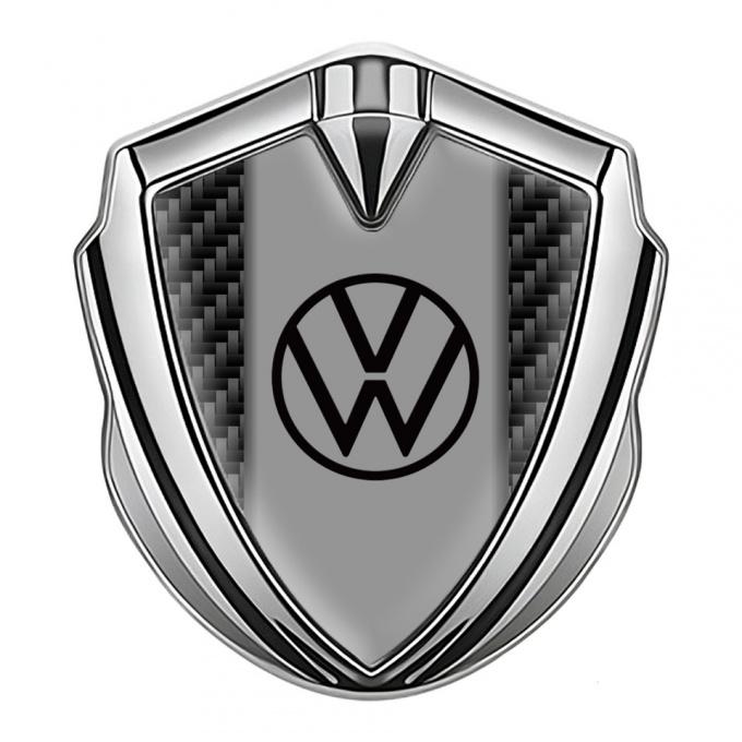 VW Metal Domed Emblem Silver Black Carbon Base Dark Logo Motif