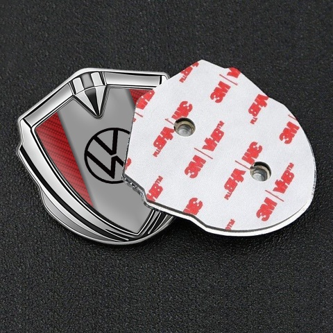VW Badge Self Adhesive Silver Red Carbon Grey Center Panel