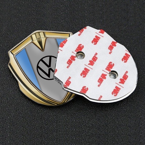 VW Fender Emblem Badge Gold Blue Grey Palette Design