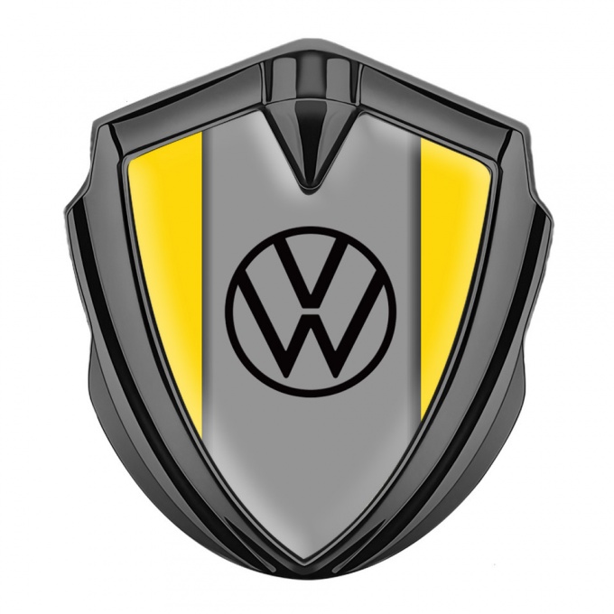 VW Metal Emblem Badge Graphite Yellow Frame Grey Palette Edition