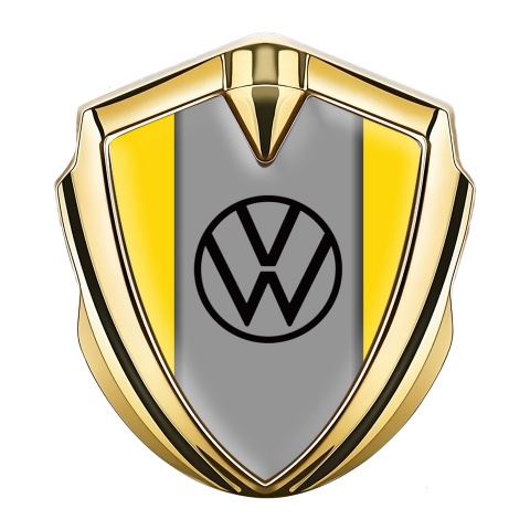 VW Metal Emblem Badge Gold Yellow Frame Grey Palette Edition