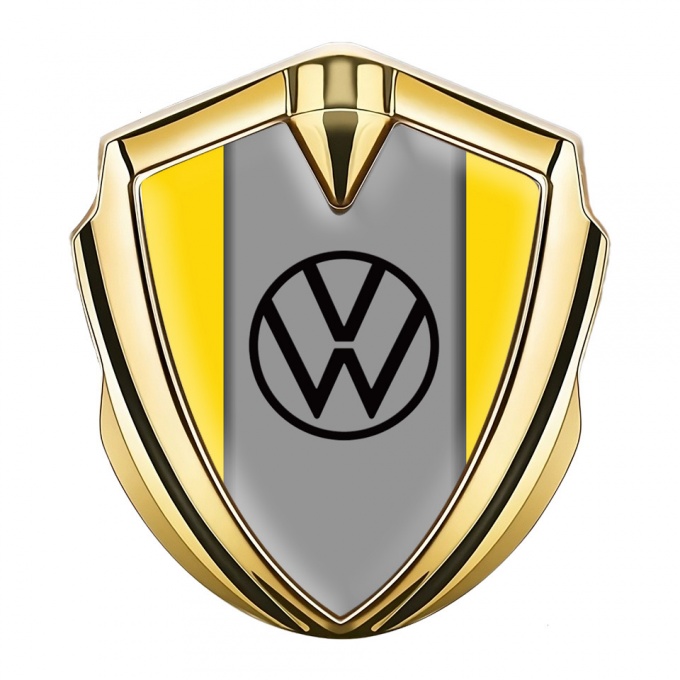 VW Metal Emblem Badge Gold Yellow Frame Grey Palette Edition