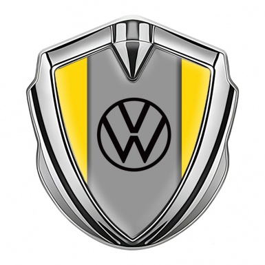 VW Metal Emblem Badge Silver Yellow Frame Grey Palette Edition