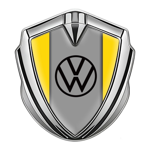 VW Metal Emblem Badge Silver Yellow Frame Grey Palette Edition