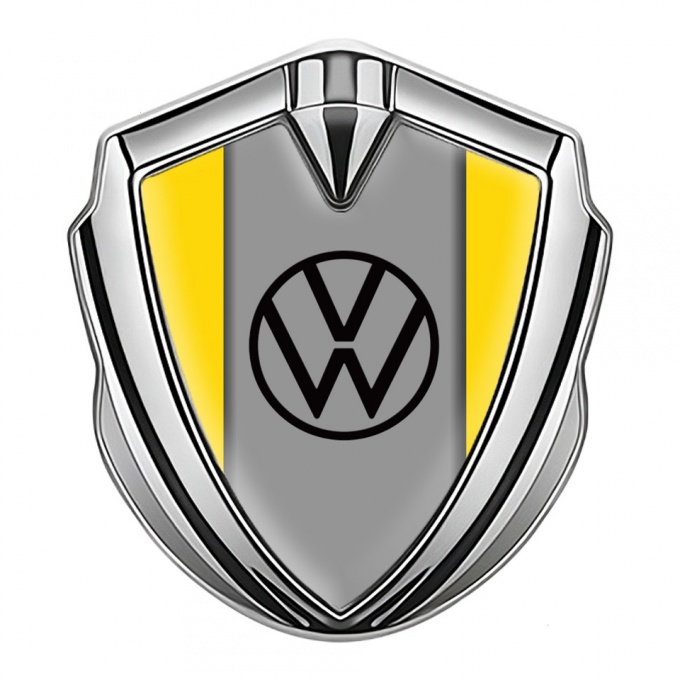 VW Metal Emblem Badge Silver Yellow Frame Grey Palette Edition