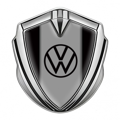 VW Emblem Metal Badge Silver Black Frame Grey Hub Black Logo
