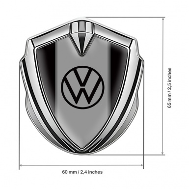 VW Emblem Metal Badge Silver Black Frame Grey Hub Black Logo