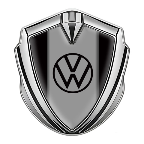 VW Emblem Metal Badge Silver Black Frame Grey Hub Black Logo