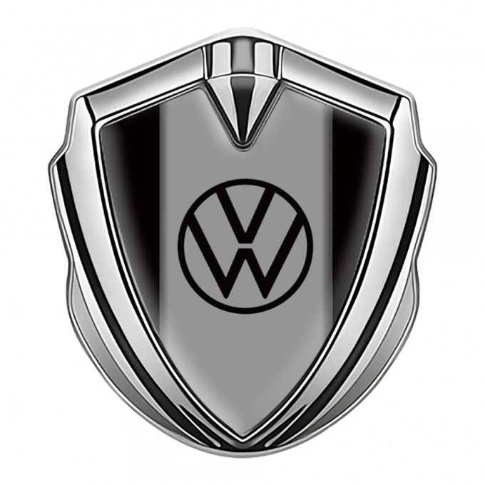 VW Emblem Metal Badge Silver Black Frame Grey Hub Black Logo