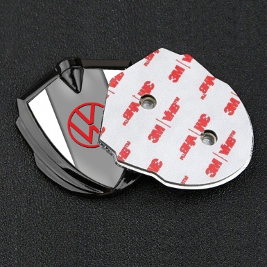 VW Emblem Car Badge Graphite White Frame Grey Hub Red Design