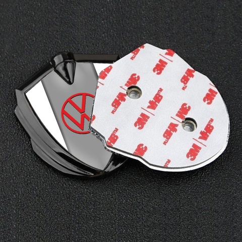 VW Emblem Car Badge Graphite White Frame Grey Hub Red Design