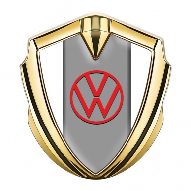 VW Emblem Car Badge Gold White Frame Grey Hub Red Design
