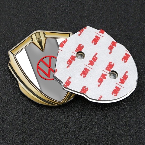 VW Emblem Car Badge Gold White Frame Grey Hub Red Design