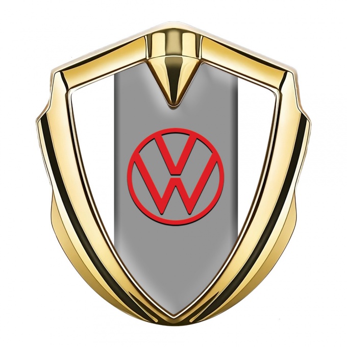 VW Emblem Car Badge Gold White Frame Grey Hub Red Design