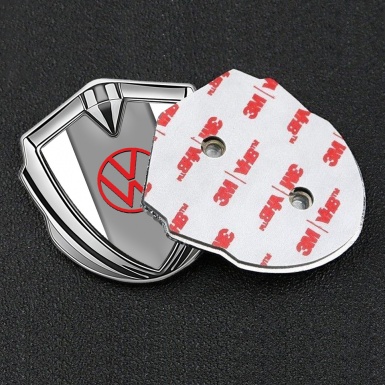 VW Emblem Car Badge Silver White Frame Grey Hub Red Design