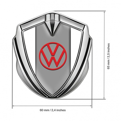 VW Emblem Car Badge Silver White Frame Grey Hub Red Design