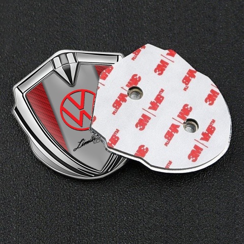 VW Badge Self Adhesive Silver Red Carbon Frame Limited Edition