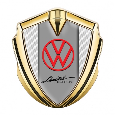 VW Emblem Badge Self Adhesive Gold White Carbon Limited Edition