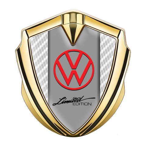 VW Emblem Badge Self Adhesive Gold White Carbon Limited Edition