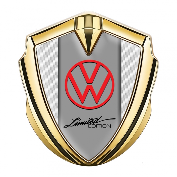 VW Emblem Badge Self Adhesive Gold White Carbon Limited Edition