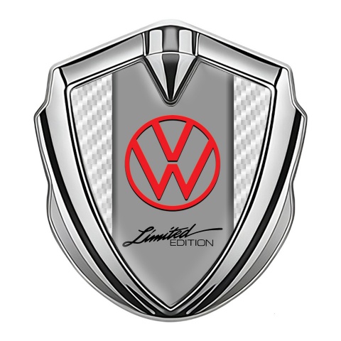 VW Emblem Badge Self Adhesive Silver White Carbon Limited Edition