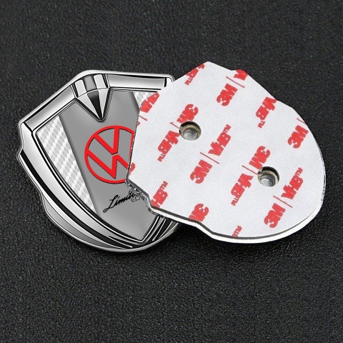VW Emblem Badge Self Adhesive Silver White Carbon Limited Edition