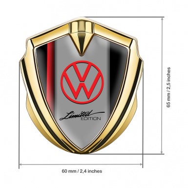 VW Metal Emblem Badge Gold Crimson Stripe Limited Edition Logo