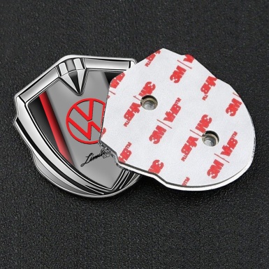 VW Metal Emblem Badge Silver Crimson Stripe Limited Edition Logo