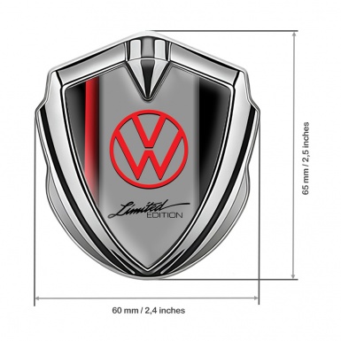 VW Metal Emblem Badge Silver Crimson Stripe Limited Edition Logo