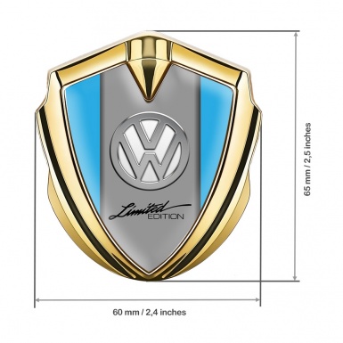VW Emblem Self Adhesive Gold Blue Chrome Logo Limited Edition