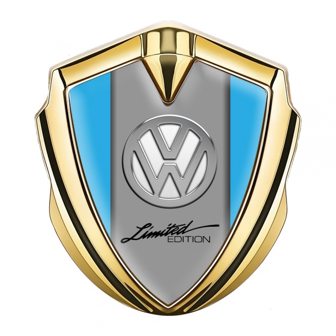 VW Emblem Self Adhesive Gold Blue Chrome Logo Limited Edition
